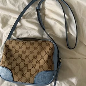 Gucci canvas with baby blue trim crossbody